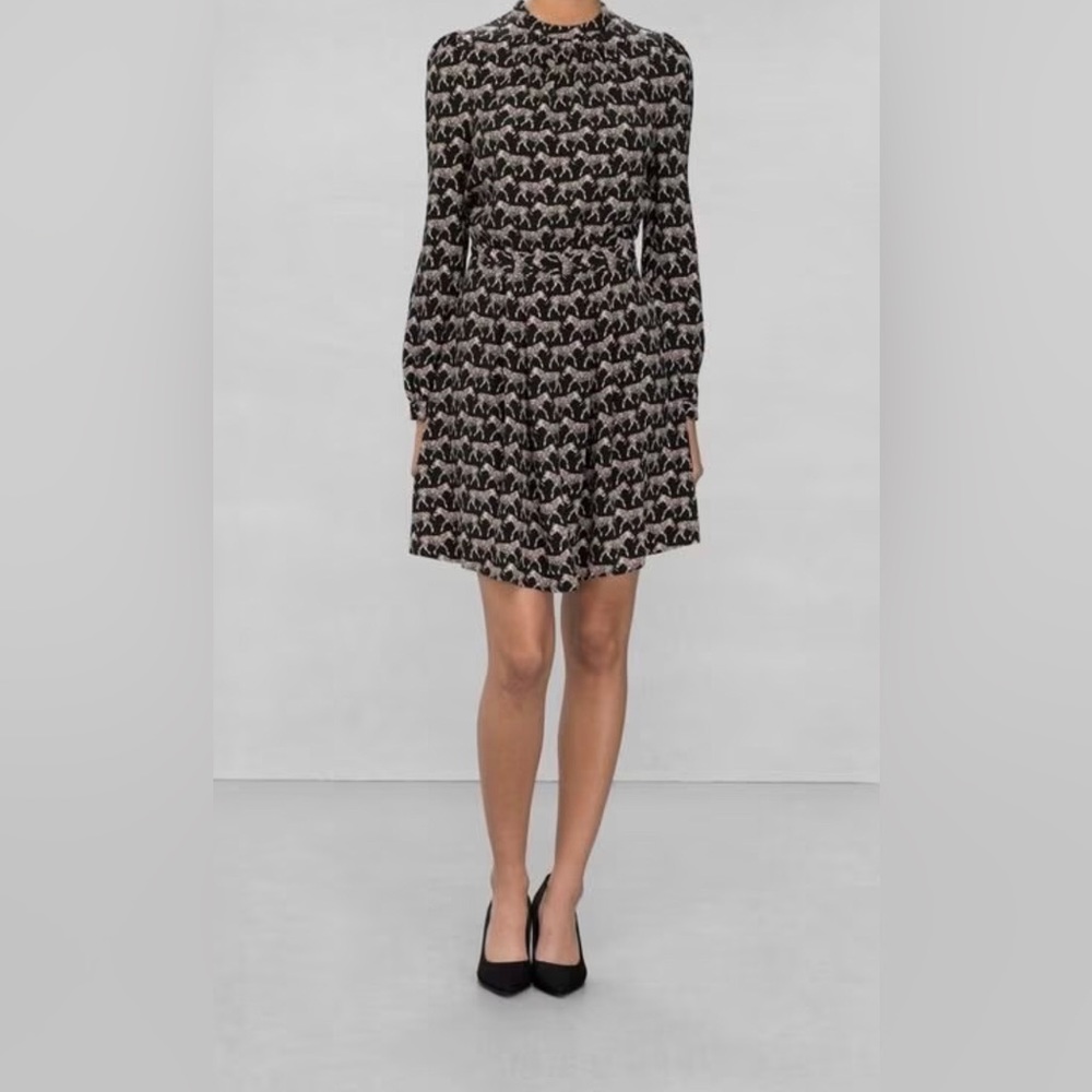 & other stories Zebra print high neck pleated mini dress US 10.